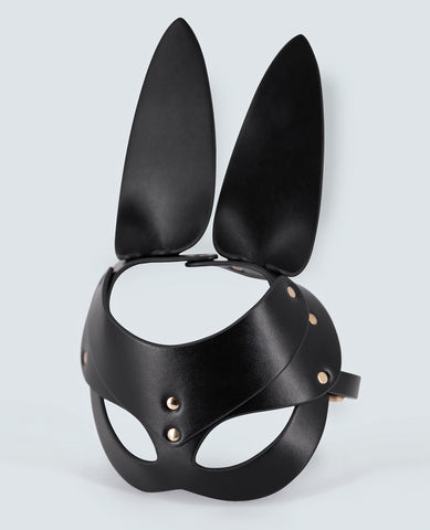 Lust Pu Leather Bunny Mask - Black