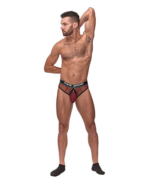 Cock Pit Fishnet Cock Ring Thong Red L-xl
