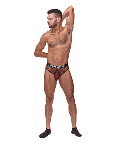Cock Pit Fishnet Cock Ring Thong Red S-m