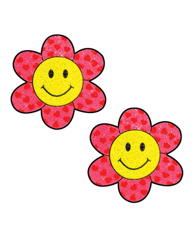 Neva Nude Smiley Flower Power Glitter Pasties - Pink/yellow O/s