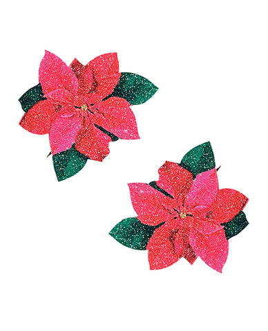 Neva Nude Pointsettia Glitter Flower Pasties - Red/green O/s