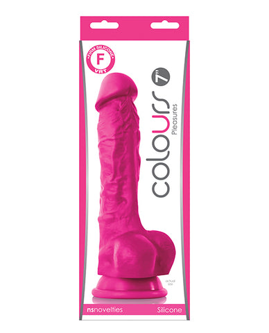 Colours Pleasures 7" Dong W-balls & Suction Cup - Pink