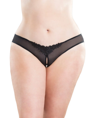 Crotchless Thong W-pearls Black 3x-4x