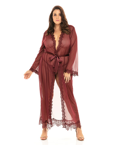 Provence Eyelash Lace Floor Length Robe Zinfandel 1x-2x