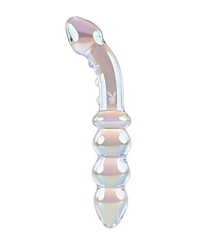 Playboy Pleasure Jewels Double Glass Dildo W/anal Beads - Clear