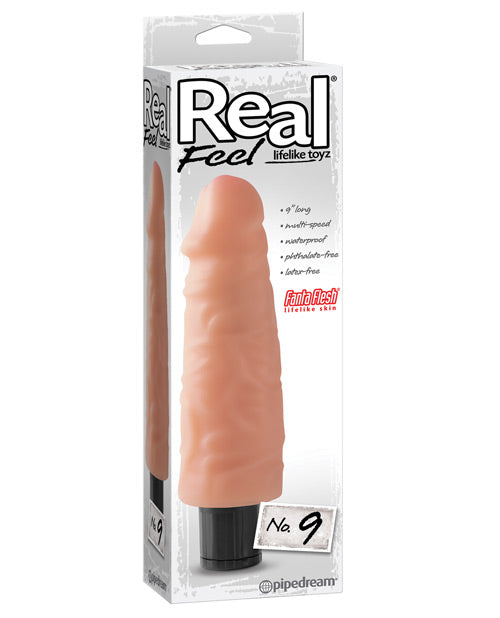 Real Feel No. 9  Long 9" Vibe Waterproof - Mutli-speed Flesh