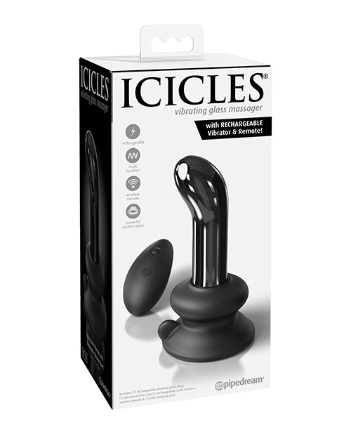 Icicles No. 84 Hand Blown Glass Vibrating Butt Plug W-remote - Black