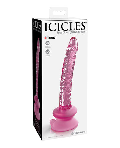 Icicles No. 86 Hand Blown Glass Massager W-suction Cup - Pink