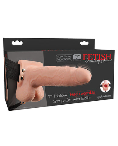 Fetish Fantasy Series 7" Hollow Rechargeable Strap On W-balls - Flesh