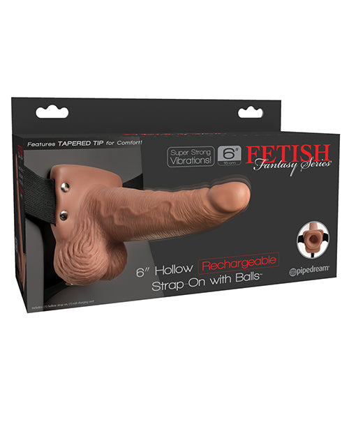 Fetish Fantasy Series 6" Hollow Rechargeable Strap On W-balls - Tan