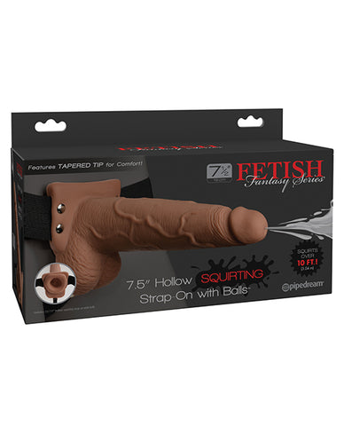 Fetish Fantasy Series 7.5" Hollow Squirting Strap On W-balls - Tan