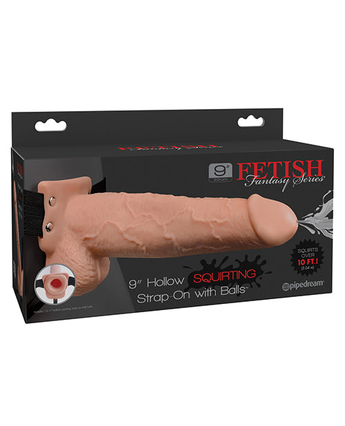 Fetish Fantasy Series 9" Hollow Squirting Strap On W-balls - Flesh