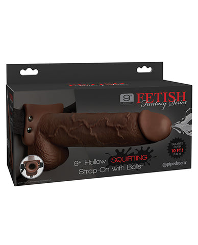Fetish Fantasy Series 9" Hollow Squirting Strap On W-balls - Brown