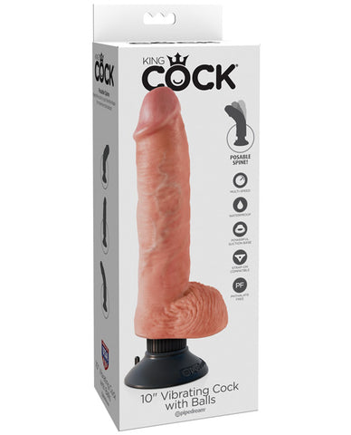 King Cock 10" Vibrating Cock W-balls - Flesh