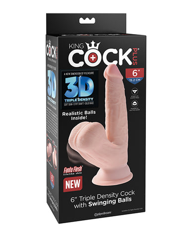 King Cock Plus 6" Triple Density Cock W-swinging Balls - Ivory