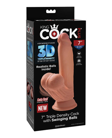 King Cock Plus 7" Triple Density Cock W-swinging Balls - Tan