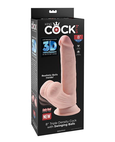 King Cock Plus 8" Triple Density Cock W-swinging Balls - Ivory