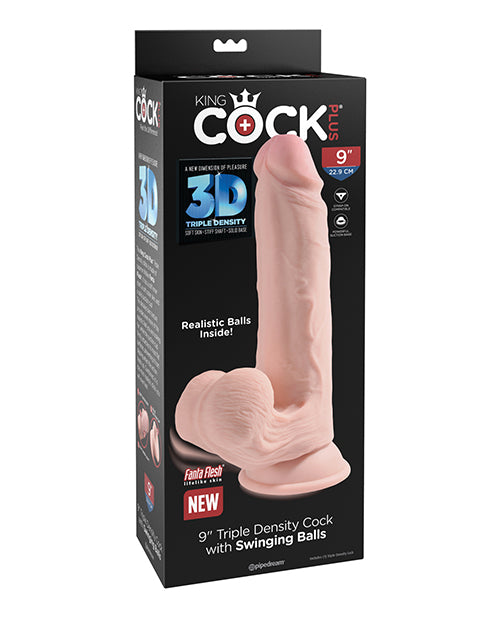 King Cock Plus 9" Triple Density Cock W-swinging Balls - Ivory