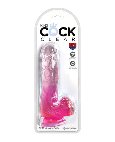 King Cock Clear 6" Cock W/balls - Pink