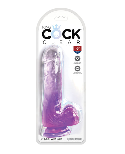 King Cock Clear 6" Cock W/balls - Purple