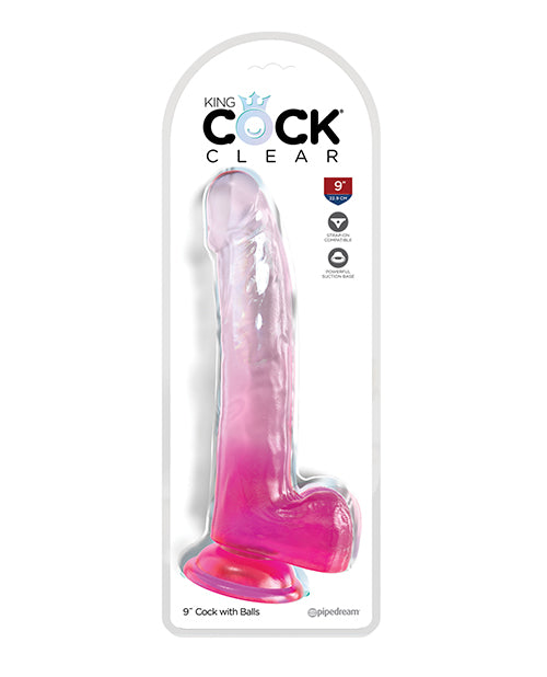 King Cock Clear 9" Cock W/balls - Pink