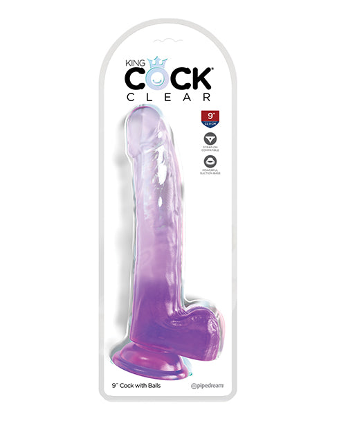 King Cock Clear 9" Cock W/balls - Purple