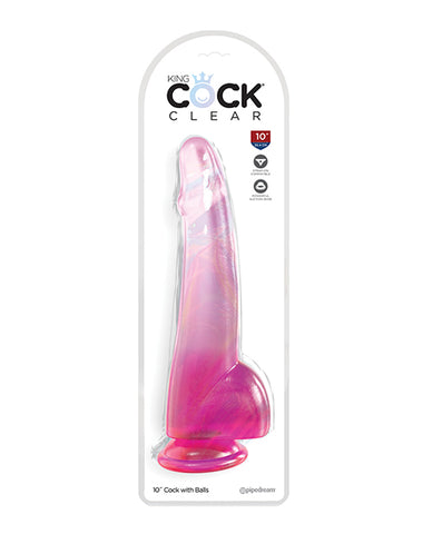 King Cock Clear 10" Cock W/balls - Pink