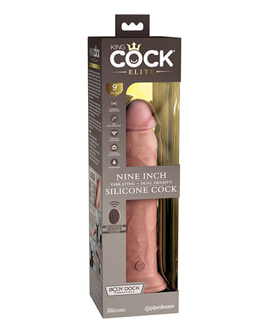 King Cock Elite 9" Dual Density Vibrating Silicone Cock W-remote - Light