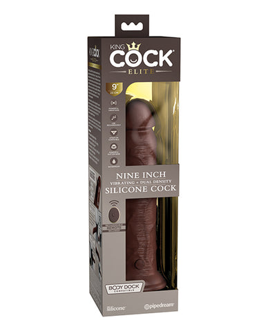 King Cock Elite 9" Dual Density Vibrating Silicone Cock W-remote - Brown