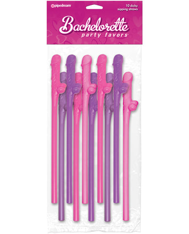 Bachelorette Party Favors Dicky Sipping Straws - Asst. Colors Pack Of 10