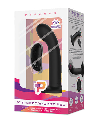 Pegasus 6" Rechargeable P-spot G-spot Peg W-adjustable Harness & Remote Set - Black