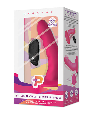 Pegasus 6" Rechargeable Ripple Peg W-adjustable Harness & Remote - Pink