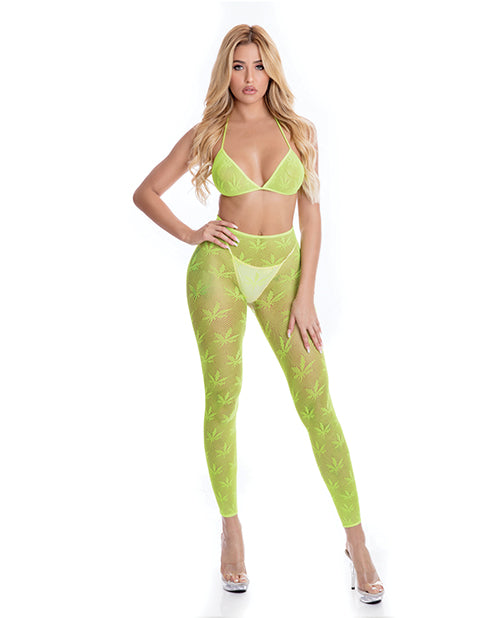 Pink Lipstick All About Leaf Bra & Leggings Green O-s
