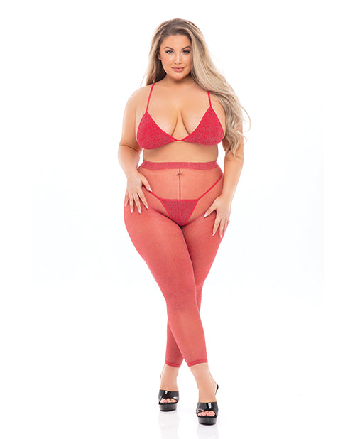 Pink Lipstick Tall Order Bra Top & Leggings Red Qn