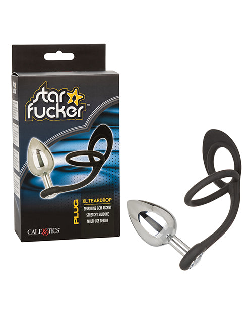 Star Fucker Xl Teardrop Gem Plug W-silicone Enhancer - Black