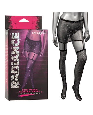 Radiance One Piece Garter Skirt W/thigh Highs - Black O/s