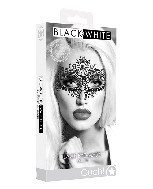 Shots Ouch Black & White Lace Eye Mask - Queen Black