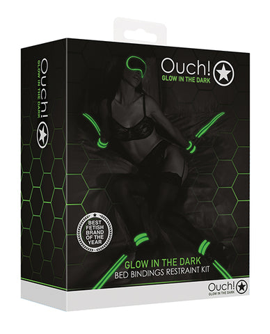 Shots Ouch Bed Bindings Restraint Kit - Glow In The Dark