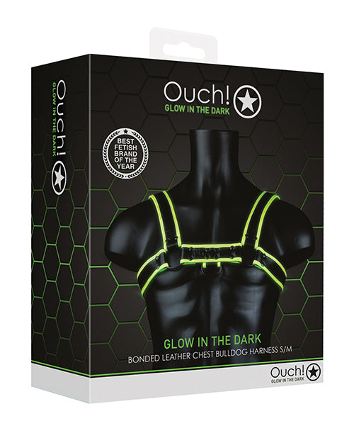 Shots Ouch Chest Bulldog Harness - Glow In The Dark S-m