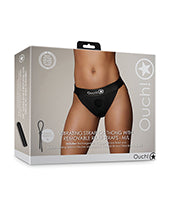 Shots Ouch Vibrating Strap On Thong W/removable Rear Straps - Black M/l