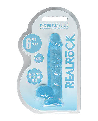 Shots Realrock Realistic Crystal Clear 6" Dildo W-balls - Blue