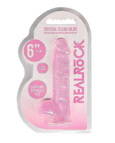 Shots Realrock Realistic Crystal Clear 6" Dildo W-balls - Pink