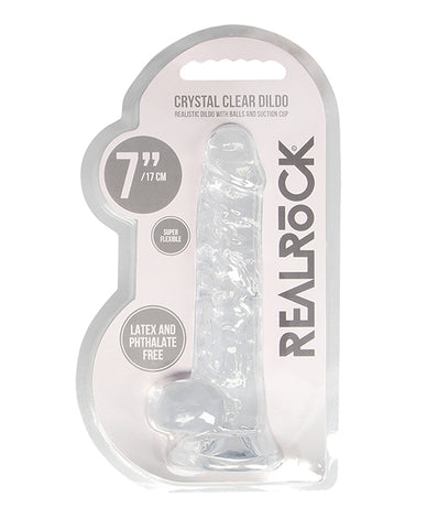 Shots Realrock Realistic Crystal Clear 7" Dildo W-balls - Transparent Clear