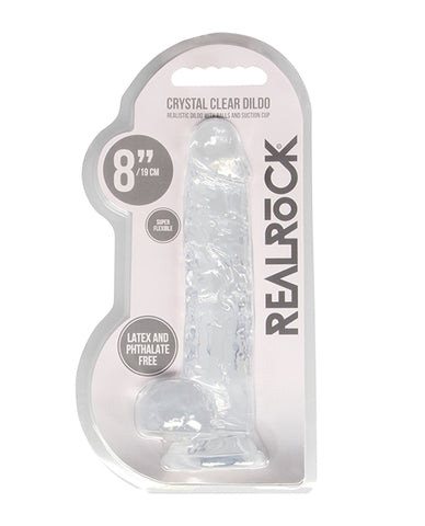 Shots Realrock Realistic Crystal Clear 8" Dildo W-balls - Transparent Clear