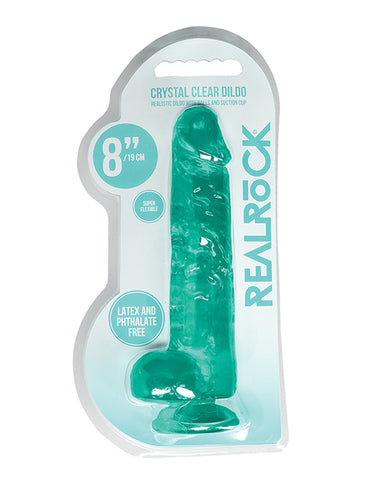 Shots Realrock Realistic Crystal Clear 8" Dildo W-balls - Turquoise