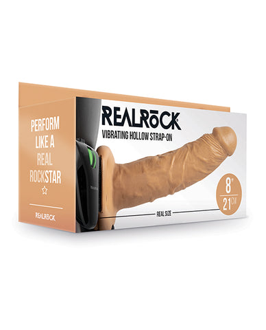 Shots Realrock 8" Vibrating Hollow Strap On W/o Balls - Tan