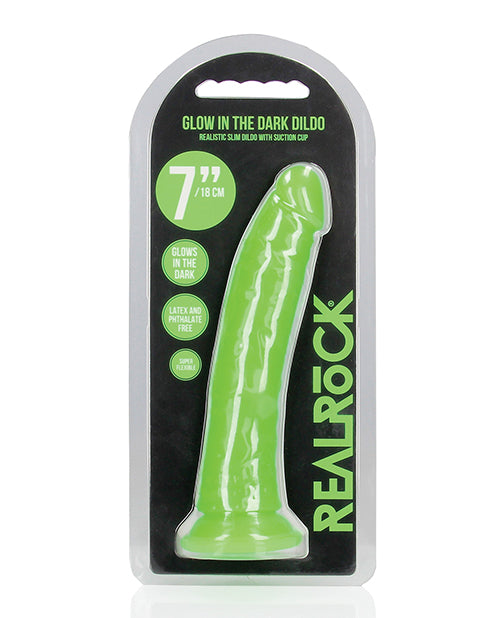 Shots Realrock 8" Slim  Dildo Glow In The Dark - Neon Green