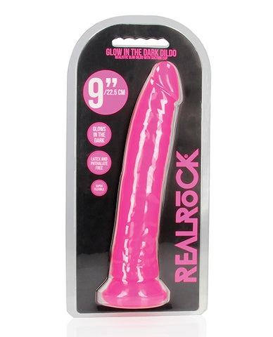 Shots Realrock 10" Slim Dildo Glow In The Dark - Neon Pink