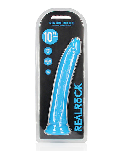 Shots Realrock 11" Slim Dildo Glow In The Dark - Neon Blue