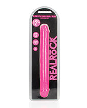 Shots Realrock 12" Double Dong Glow In The Dark - Neon Pink